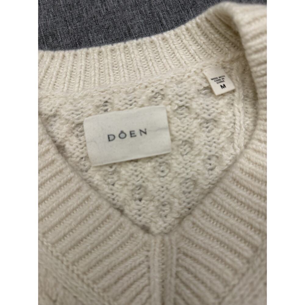 DÔEN Aleah Cable-Knit V-Neck Pullover Sweater Ivory Cream Women's Size M - Picture 7 of 8
